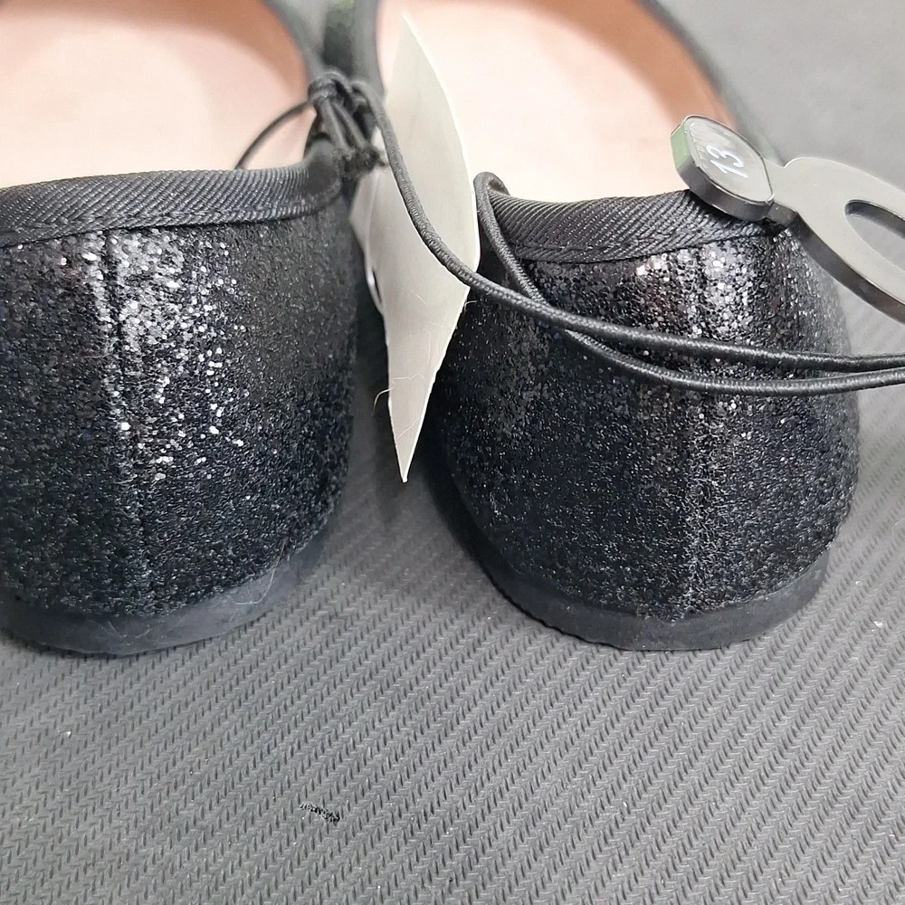 Falls Creek Sparkly Black Bow Flats Shoes